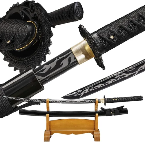 Vista 2 de Kamaiwo -1045/1060 hechas a mano forjadas a mano, auténticas, las katanas japonesas son un regalo único para hombres. El acero de alto carbono