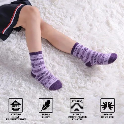 Vista 5 de FNOVCO Kids Merino Wool Hiking Socks Toddlers Boys Girls Cozy Thermal Winter Thick Warm Crew Socks 6 Pairs