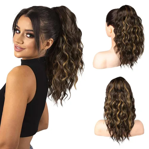 Vista 13 de SEIKEA Highight - Extensión de cola de caballo de 10 pulgadas, corta, gruesa, ondulada, suave, de aspecto natural, clip en una pieza, cola de Marrón