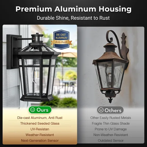 Vista 6 de VIANIS Luces exteriores grandes con sensor de movimiento negro, rango de detección ajustable, accesorios de iluminación exterior de aluminio