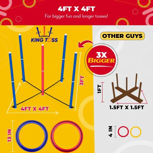Vista 3 de Swooc Juegos - King Toss™ Juego gigante de lanzamiento de anillos para niños y adultos (4 pies x 4 pies) Juegos gigantes al aire libre