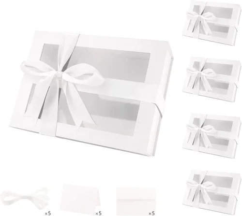 Vista 26 de PACKQUEEN Caja de regalo grande negra con ventana, 13.5 x 9 x 4.1 pulgadas, caja de regalo transparente para regalo, contiene cinta, tarjeta, caja