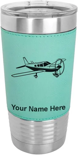 Vista 20 de LaserGram Vaso aislado al vacío de 20 onzas, avión de ala baja, grabado personalizado incluido (piel sintética, estilo béisbol)