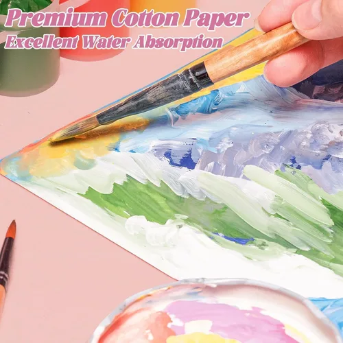 Vista 4 de 100 hojas de papel de acuarela a granel, 140 lb/300 GSM, papel grueso de color de agua de prensado en frío, almohadilla de acuarela para bocetos