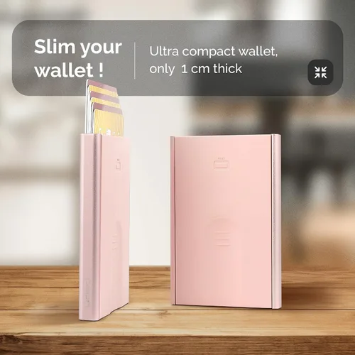 Vista 18 de ÖGON -DESIGNS- Tarjetero automático de aluminio, protección RFID contra fraude y desmagnetización, cartera delgada y minimalista para hombres