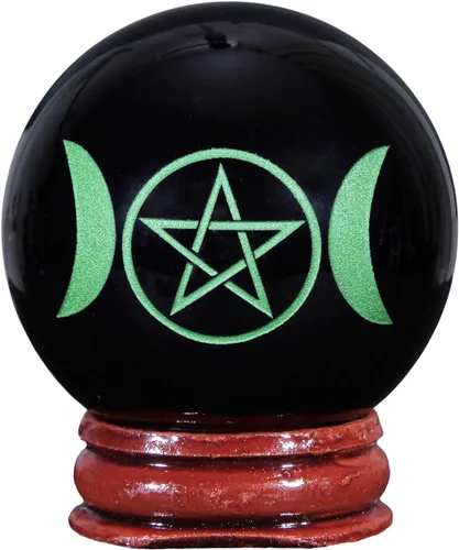 Vista 7 de Rockcloud Bola de meditación con esfera de piedra de obsidiana negra con base de madera para decoración del hogar