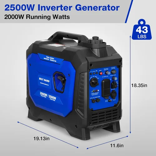 Vista 8 de BILT HARD Generador de gas de 2500 W, generador inversor silencioso de 4 tiempos de 80 cc con sensor de CO, listo para paralelo, receptáculo dúplex