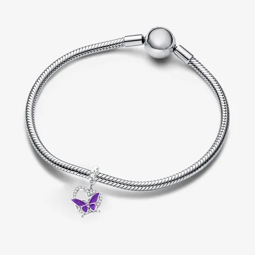 Vista 3 de QeenseKc Dije colgante de corazón de mariposa de cristal para pulsera Pandora