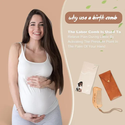 Vista 4 de VZZNN Peine de parto para mujeres, madera, alivio de las contracciones del embarazo y el dolor del embarazo (diseñado por mamás para mamás)