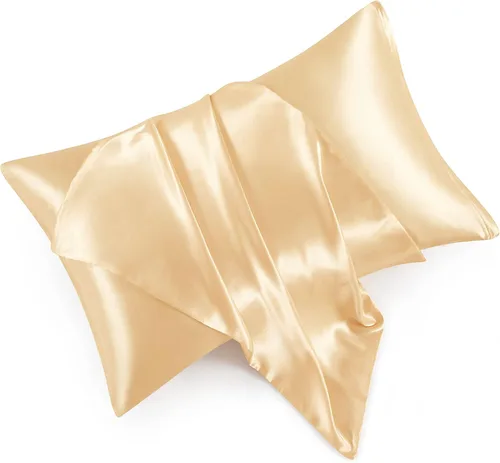 Vista 20 de Fundas de almohada de satén con cremallera (20 x 26), juego de 2 fundas de almohada de tamaño estándar, funda de almohada de seda negra para cabello