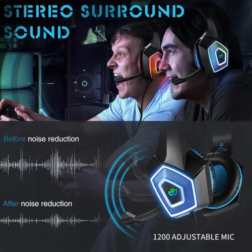 Vista 3 de Auriculares para juegos con micrófono para Xbox One PS4 PS5 PC Switch Tablet Smartphone, auriculares estéreo sobre la oreja graves 0.138in