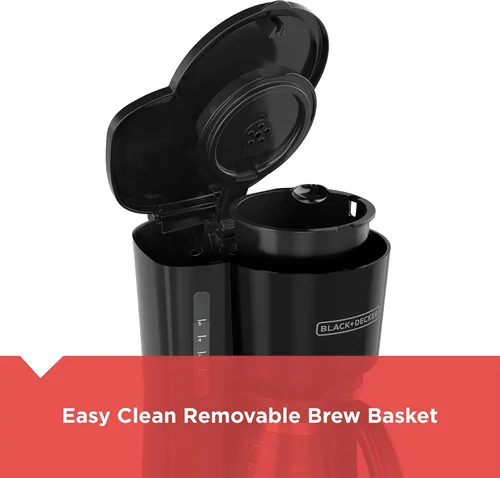 Vista 4 de BLACK+DECKER Cafetera de 5 tazas con interruptor de encendido/apagado, función Sneak-A-Cup y ventana de agua de fácil visión, color negro