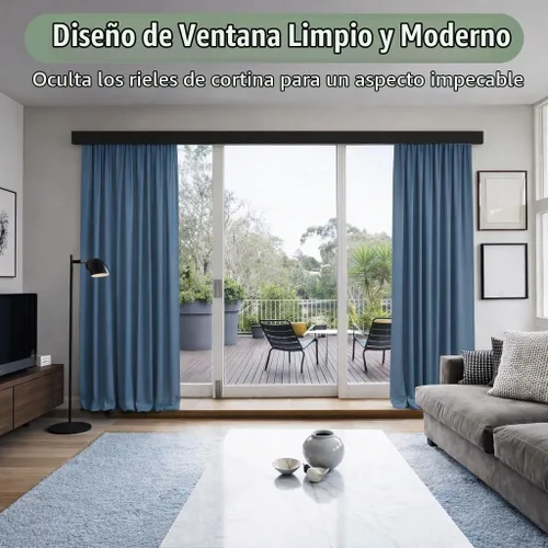 Vista 6 de zshine Cortina de cuatro en uno con pelmet, doble riel decorativo, panel opcional y cinturones de luz inteligentes para montaje en el techo