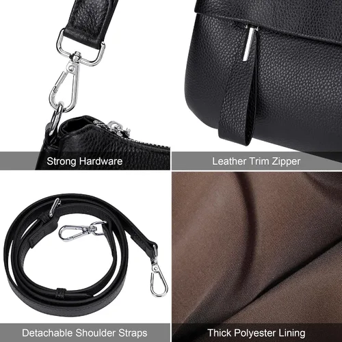 Vista 7 de Over Earth Genuine Leather Crossbody Bags for Women Small Hobo Handbags Shoulder Purses with 2 Detachable Straps