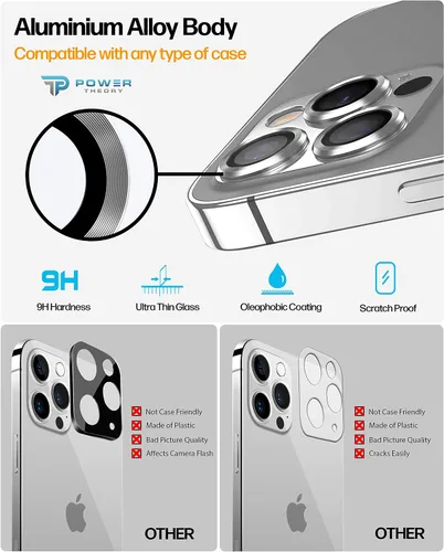 Vista 2 de Power Theory Camera Lens Protector for iPhone 12 Max Premium Shatter Resistant Tempered Glass [9H Hardness], Easy Installation, [Case Friendly]