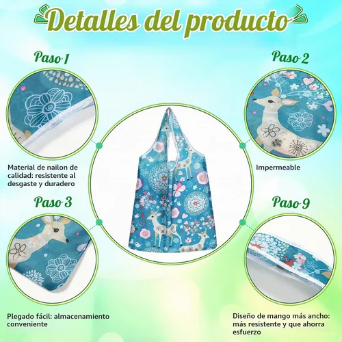 Vista 5 de Shappy 34 bolsas de comestibles reutilizables con diseño floral, bolsas plegables de nailon lavables, bolsas de compras extragrandes lindas