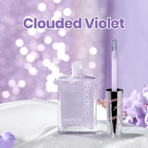 Vista 4 de Beetles - Esmalte de uñas morado – Violeta nublado de 0.51 onzas líquidas, esmalte de uñas morado pastel con purpurina de secado rápido para uñas