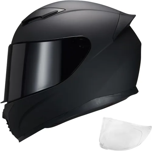 Vista 2 de Casco de motocicleta de cara completa WS-607 aprobado por DOT para adultos, con visera transparente/negro/plateado cromado (BB negro plano, L)