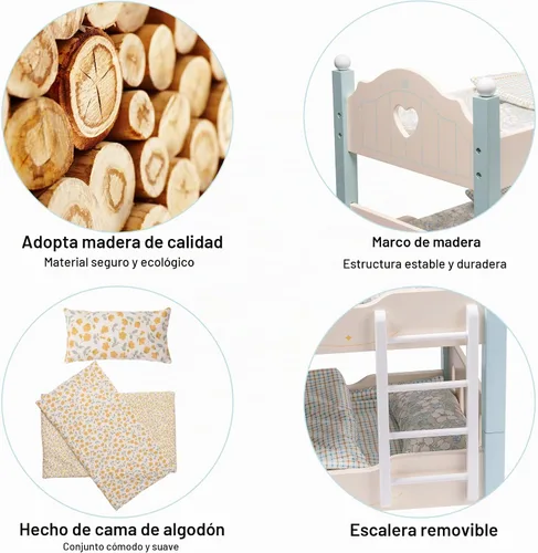 Vista 4 de ROBOTIME Literas de muñeca de bebé, cunas de madera para muñecas de 18 pulgadas, cama apilable para muñecas de muñeca para muñecas americanas
