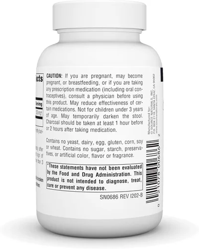 Vista 3 de Source Naturals Carbón - 100% Puro Activado, Ayuda Digestiva - 100 Cápsulas
