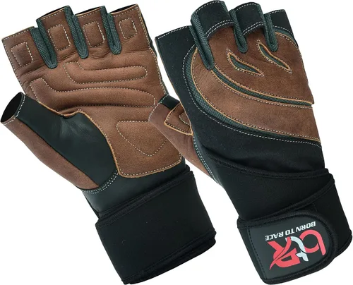 Vista 8 de Guantes acolchados de cuero para levantamiento de pesas para hombres y mujeres, para culturismo sin dedos, soporte de muñeca larga, entrenamiento