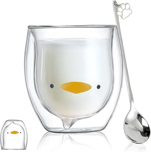 Vista 10 de Binoster Tazas Lindas de Oso Kawaii de Vidrio de Doble Pared para Café y Té, Taza de Yogur Divertida, Regalo Novedoso para Mujeres, Sus Amigas