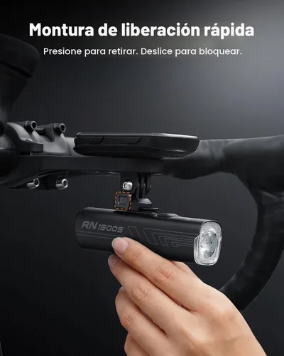 Vista 5 de Magicshine Luz de bicicleta RN 1500S, luces de bicicleta para conducción nocturna con montaje inferior, control FTR LightSync, recargable por USB