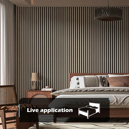 Vista 2 de Art3d Paquete de 2 paneles acústicos de madera de 48 x 24 pulgadas para pared, paneles de listones de madera insonorizados para pared y techo