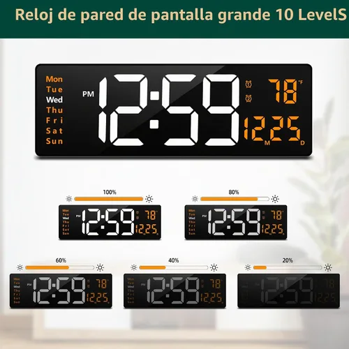Vista 3 de LEIKE Reloj de pared digital grande de 16 pulgadas, control remoto, 2 alarmas, pantalla LED, DST automático, reloj de luz nocturna moderno de Reloj
