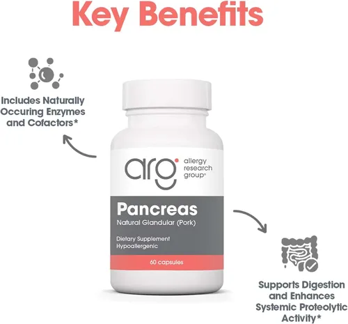Vista 4 de Allergy Research Group ARG Pancreas Natural Glandular – Apoya la actividad saludable del páncreas, inmune y digestiva – 425 mg por porción – Tejido