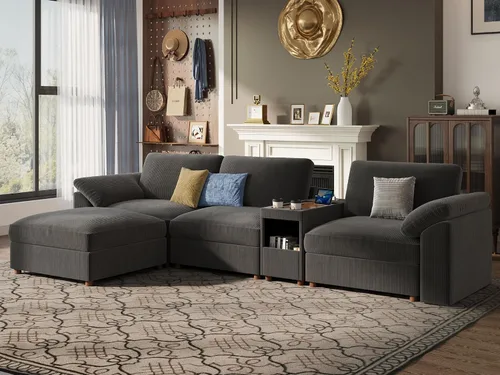 Vista 134 de EASE MOOSE Sofá modular verde seccional de gran tamaño en forma de L Pana verde