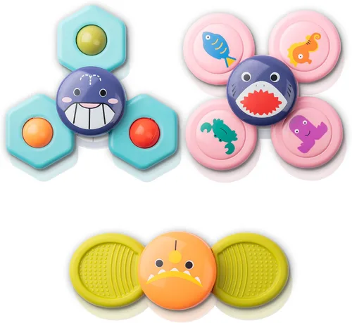Vista 5 de KayLe Juguetes sensoriales Spinning Top para niños pequeños, juguete sensorial con ventosa para bebé con sonajero, diversión para el baño