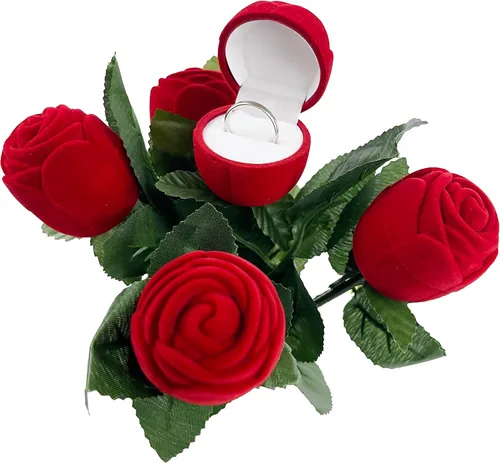 Vista 5 de Caja de joyería de rosa roja para pendientes de anillo