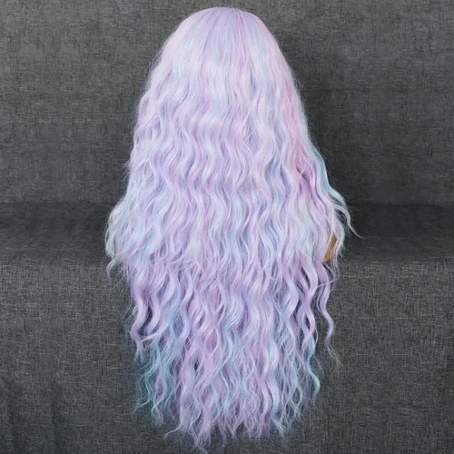 Vista 5 de ANOGOL Peluca de pelo sintético para mujer, color rosa, colorida, larga, rizada, para anime