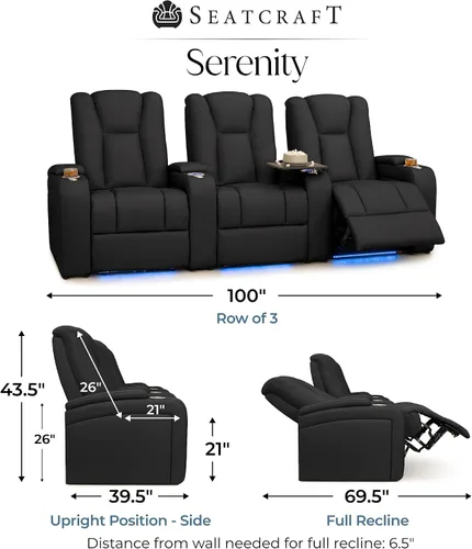 Vista 2 de Seatcraft Serenity - Asiento de cine en casa, fila negra de 3 Negro
