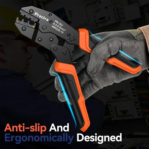 Vista 3 de Kit de Herramientas de Crimpado de Terminales de Cable con Nuevo Diseño de Mango, Preciva AWG20-10 Herramienta de Crimpado de Trinquete Aislada