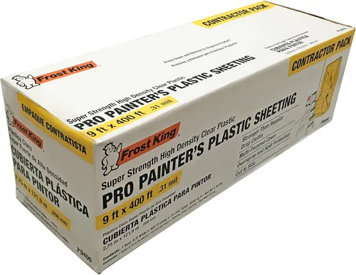 Vista 2 de Frost King P9400, lámina de plástico para pintores de alta densidad, 9 pies x 400 pies x 0.31 mil, transparente, paquete dispensador