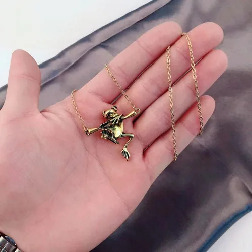 Vista 2 de Juego de collares de rana para colgar en forma de árbol de plata, diseño de rana y animales retro, divertido, vintage, para mujeres y niñas, regalo