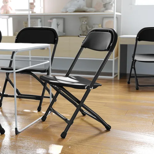 Vista 2 de Flash Furniture Paquete de 2 sillas plegables de plástico negro para niños