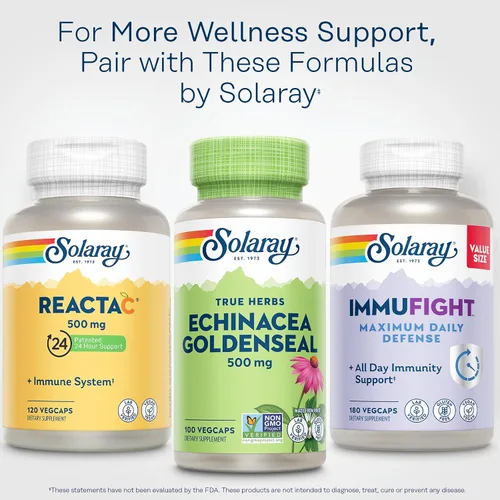 Vista 6 de SOLARAY Suplemento de raíz de equinácea y raíz de sello de oro, 500 mg por porción, sin OMG, vegano y verificado en laboratorio, 100 cápsulas