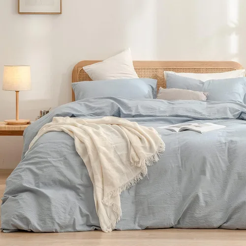 Vista 23 de BESTOUCH Juego de funda de edredón 100 % algodón lavado, tacto súper suave, cómodo, elegante, ligero, juego de ropa de cama de 2 piezas, color gris