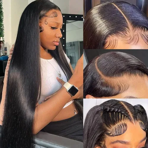 Vista 11 de 20 Pulgadas Pelucas de encaje frontal de cabello humano prearrancadas con cabello de bebé 200 de densidad Real cabello humano liso 13x4 HD Pelucas