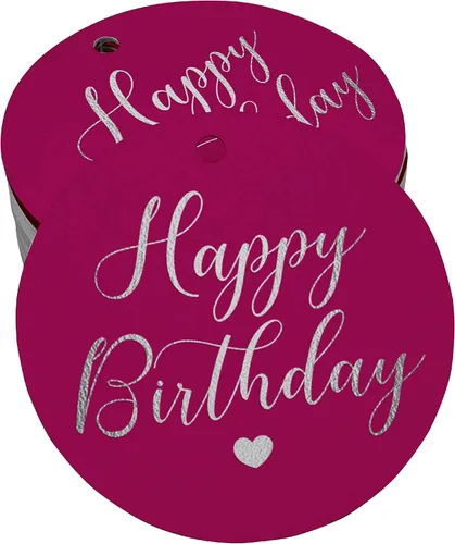 Vista 50 de Etiqueta de papel para colgar con texto en inglés «Happy Birthday» (50 unidades)