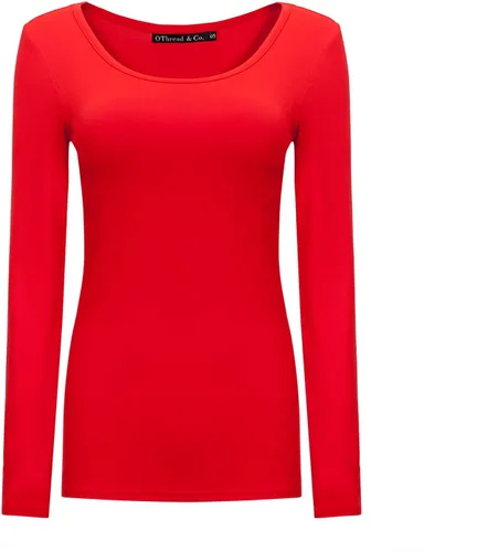 Vista 26 de OThread & Co. Camiseta de manga larga con cuello redondo para mujer, capa básica, de elastano Albaricoque