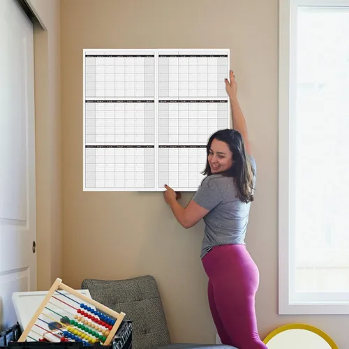 Vista 7 de Calendario grande de borrado en seco para pared, calendario de pared laminado gigante de 3 meses, planificador mensual de pizarra blanca grande