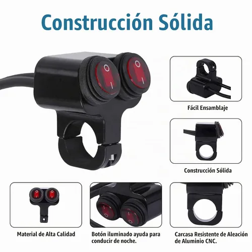 Vista 2 de Stylemafia Interruptor de barra de luz impermeable para motocicleta ATV de 7/8 pulgadas, interruptor de botón de apagado de doble control