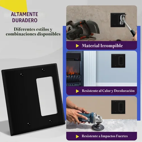 Vista 4 de ENERLITES Combination Decorator - Placa de pared basculante y salida en blanco, tamaño estándar, cubierta de interruptor de luz de 2 cuadras, 4.50 x