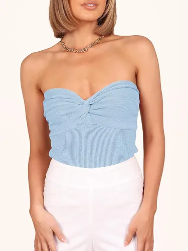Vista 8 de ANRABESS Camiseta sin tirantes para mujer, sexy, de punto acanalado, nudo torcido, bandeau, sin mangas, corsé Y2K
