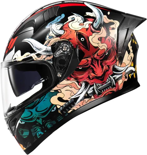 Vista 6 de KYPARA Casco de motocicleta de cara completa con visera interna tintada y aprobado por DOT para ciclomotor, ATV Cruiser Scooter