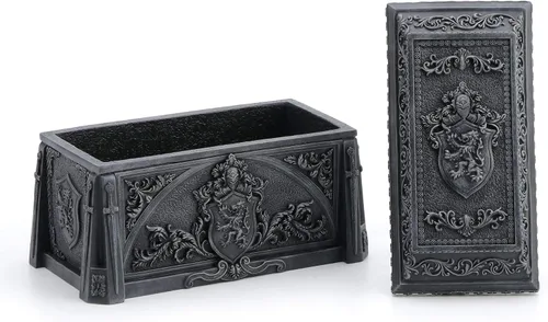 Vista 3 de Veronese Design Caja de baratija medieval con acabado de piedra de cresta de león de 6 7/8 pulgadas